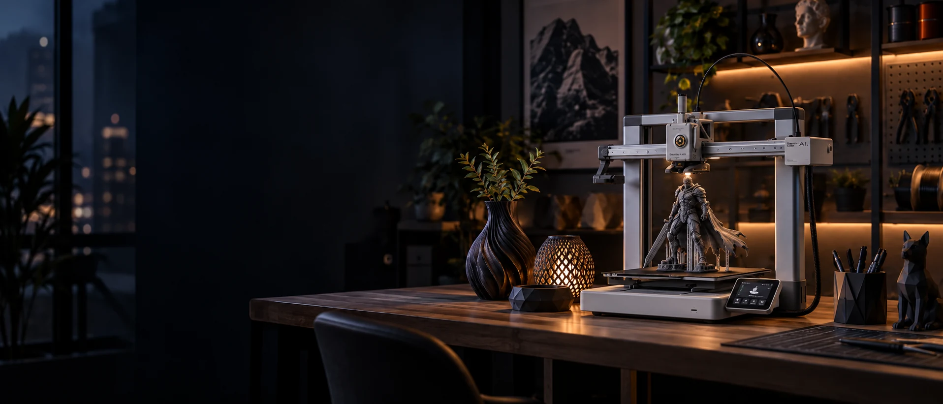 Ateliê caseiro com impressora 3D e peças prontas